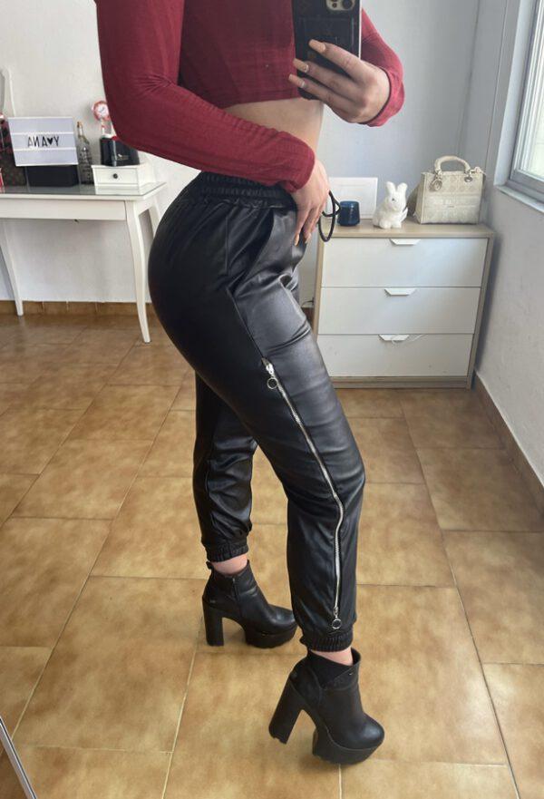 Pantalones Cuero Cremallera