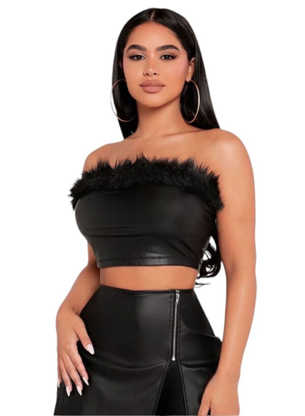 Top cuero de plumas