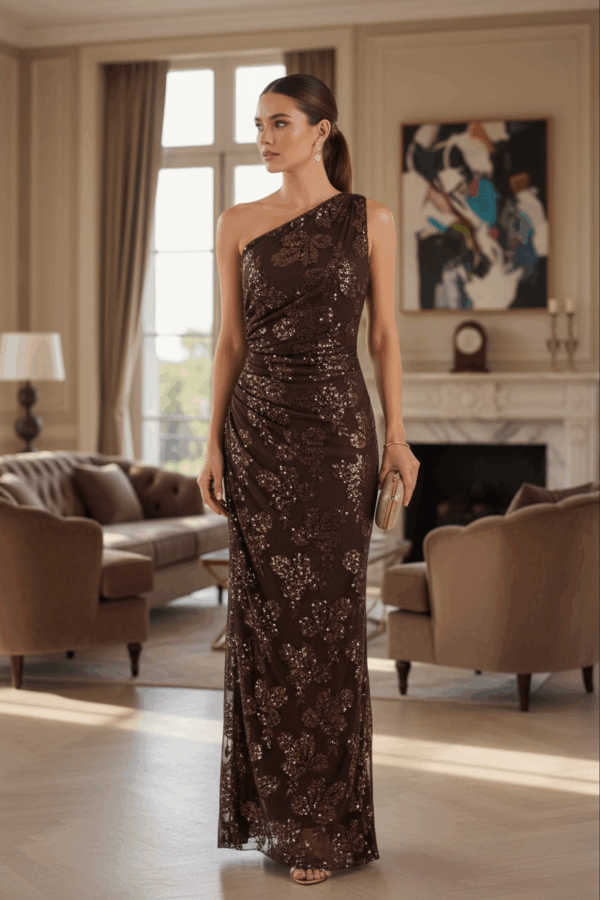 Vestido lentejuelas 3 marrón
